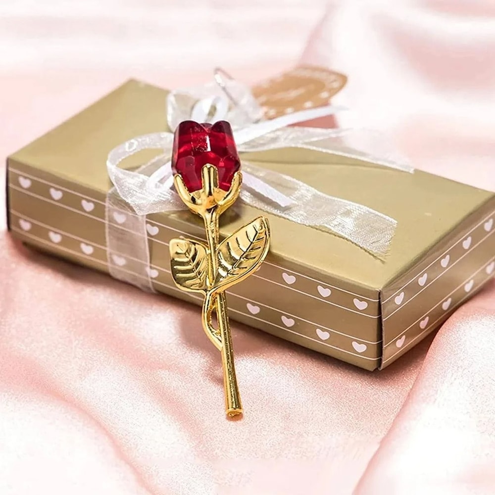 Crystal Glass Rose Mini Flower Ornament Gift With Display Box For Desk Home Weddings And Valentines 2