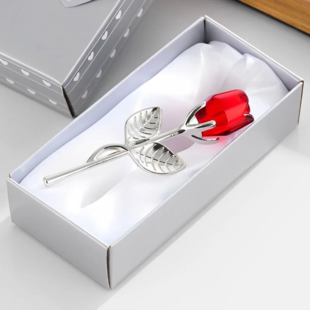 Crystal Glass Rose Mini Flower Ornament Gift With Display Box For Desk Home Weddings And Valentines 3