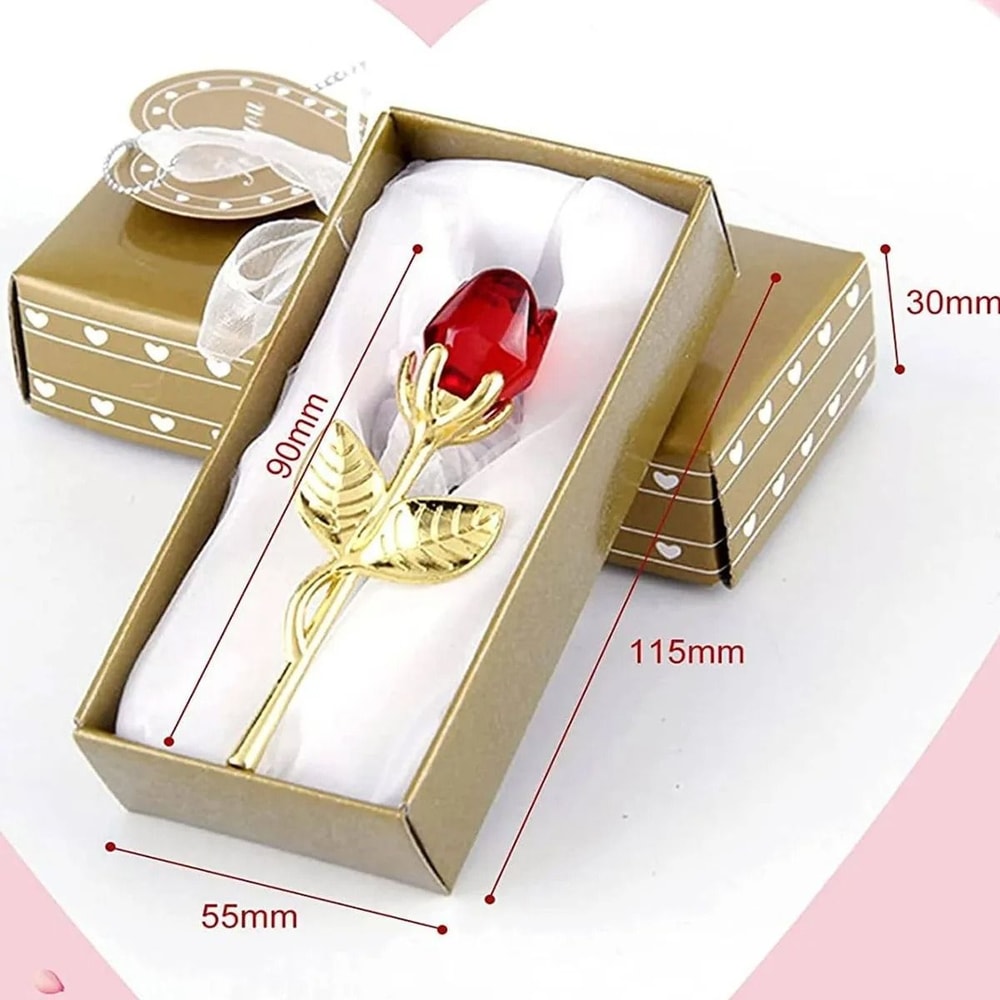 Crystal Glass Rose Mini Flower Ornament Gift With Display Box For Desk Home Weddings And Valentines 6