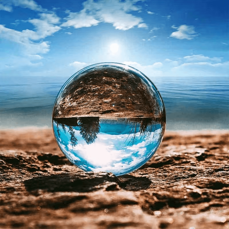 refraction photography using spherical glass lens