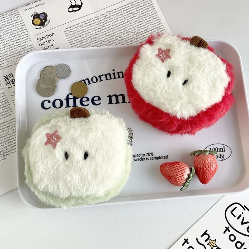Plush Heart Fruit Coin Purse Mini Change And Earphone Storage Pouch Cute Travel Organizer 3