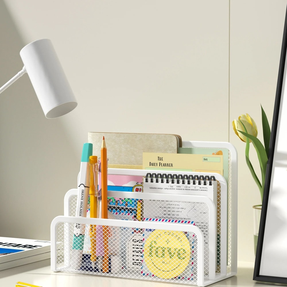 3 Tier Metal Mesh Desk Organizer Tray Black Document And Magazine File Holder Rack 4