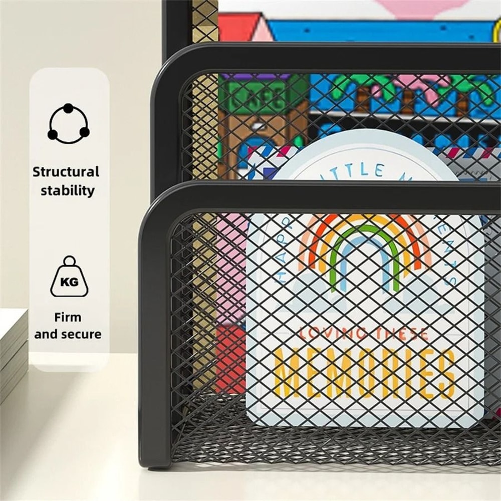 3 Tier Metal Mesh Desk Organizer Tray Black Document And Magazine File Holder Rack 5