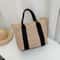 Color Block Straw Tote Bag With Zipper Summer Handbag For Women Lightweight Shoulder Bag 1