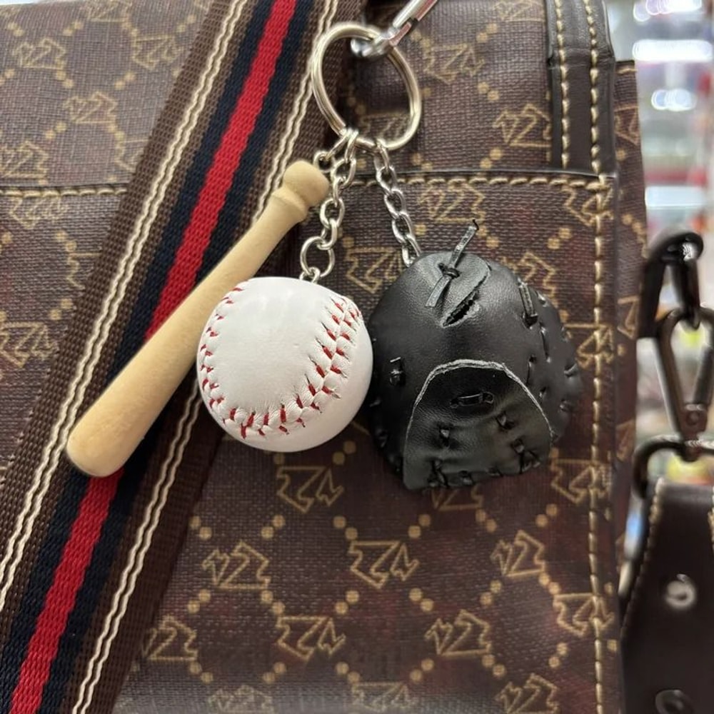 Mini Baseball Keychain Set With Bat Glove And Ball PU Leather Sports Keyring Gift 2