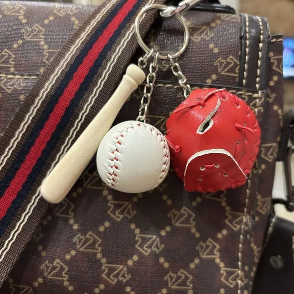 Mini Baseball Keychain Set With Bat Glove And Ball PU Leather Sports Keyring Gift 6