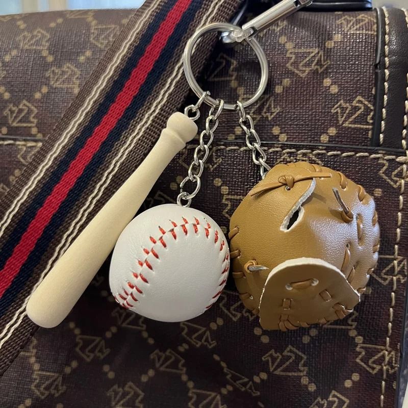 Mini Baseball Keychain Set With Bat Glove And Ball PU Leather Sports Keyring Gift 7