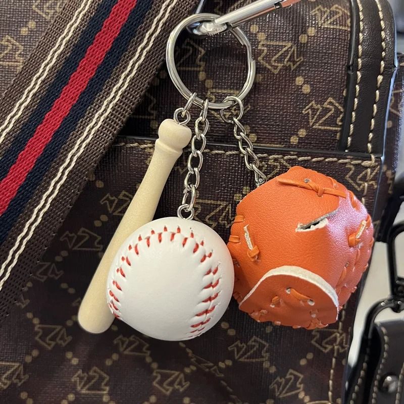 Mini Baseball Keychain Set With Bat Glove And Ball PU Leather Sports Keyring Gift 8