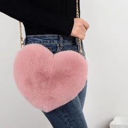 faux fur heart-shaped crossbody bag