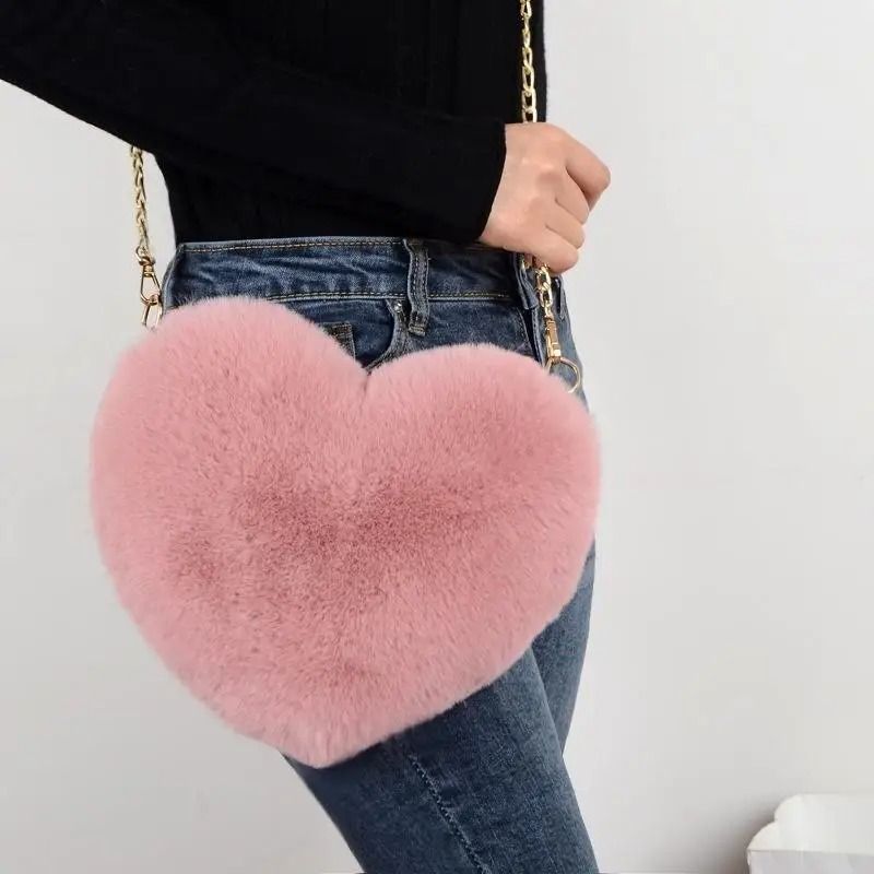 Faux Fur HeartShaped Crossbody Bag 0