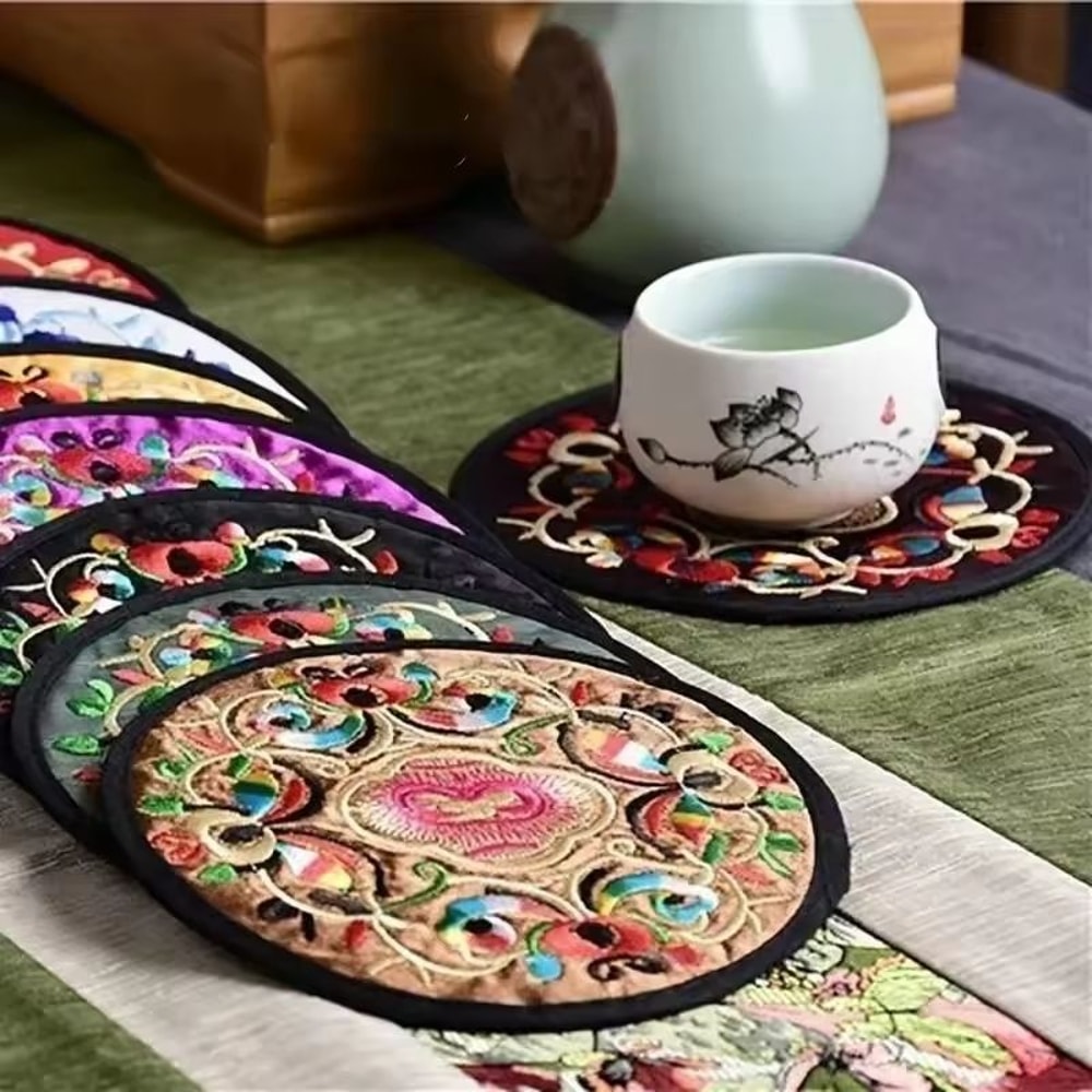 Vintage Floral Embroidery Coasters 0