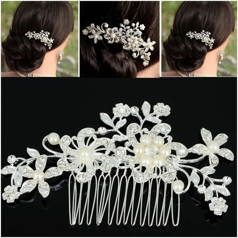 Classic Crystal Pearl Floral Bridal Hair Comb 2