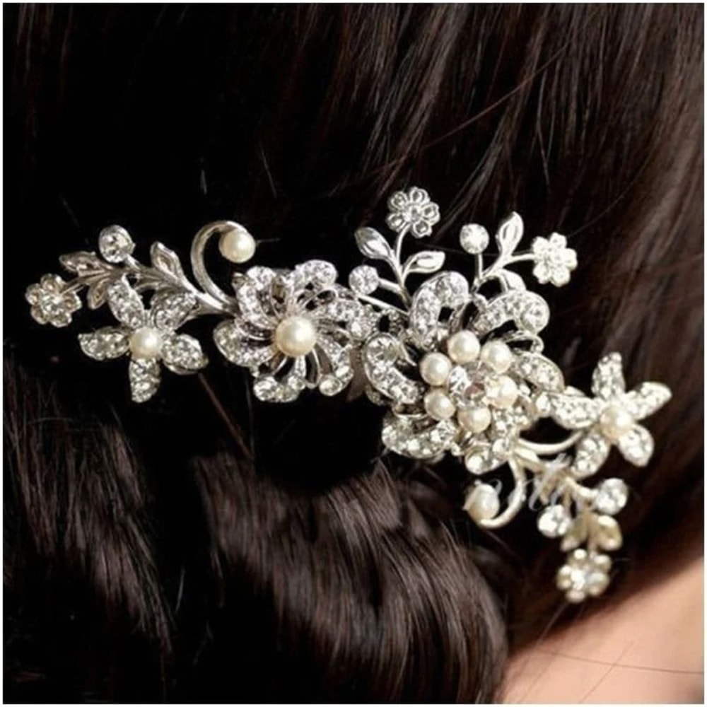 Classic Crystal Pearl Floral Bridal Hair Comb 3