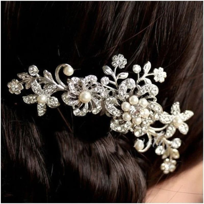 Classic Crystal Pearl Floral Bridal Hair Comb 3