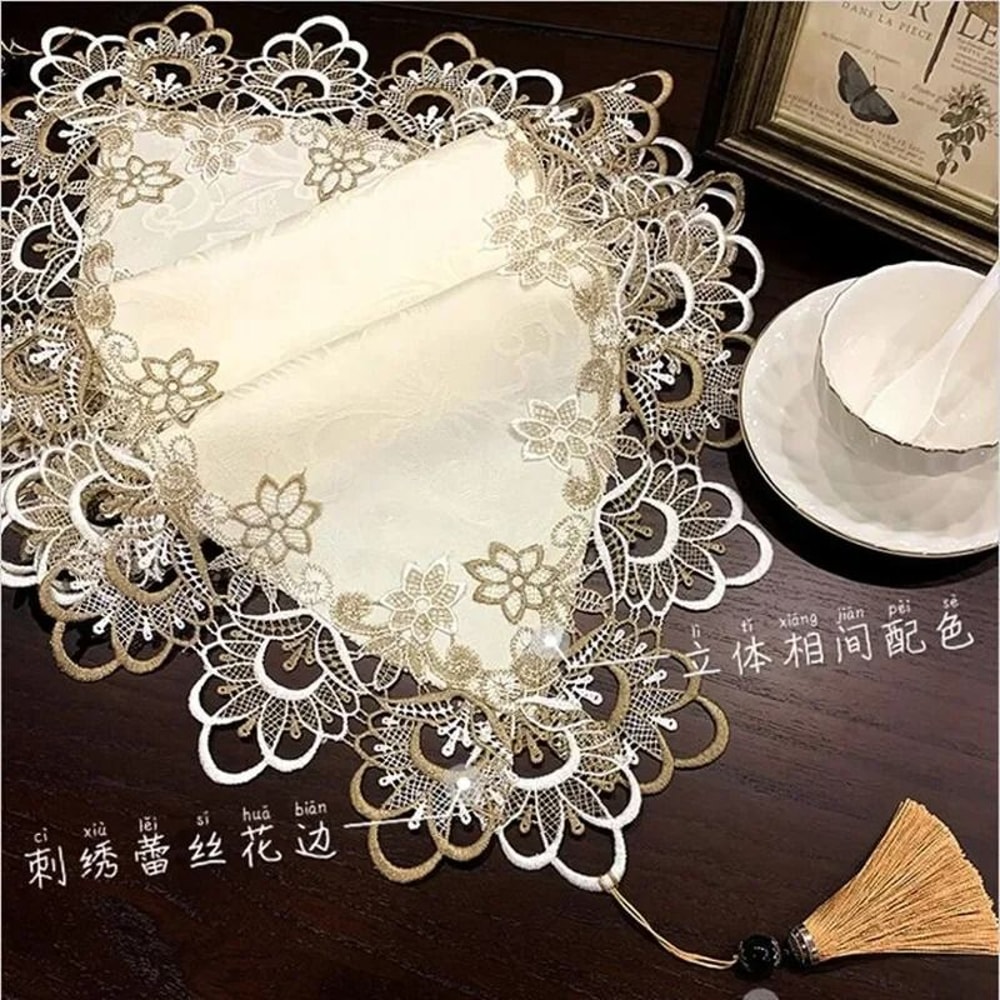 Elegant White Lace Embroidered Table Runner 2