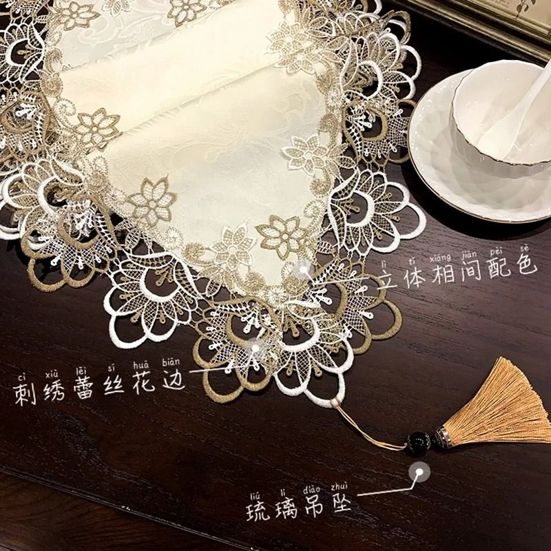 Elegant White Lace Embroidered Table Runner 3