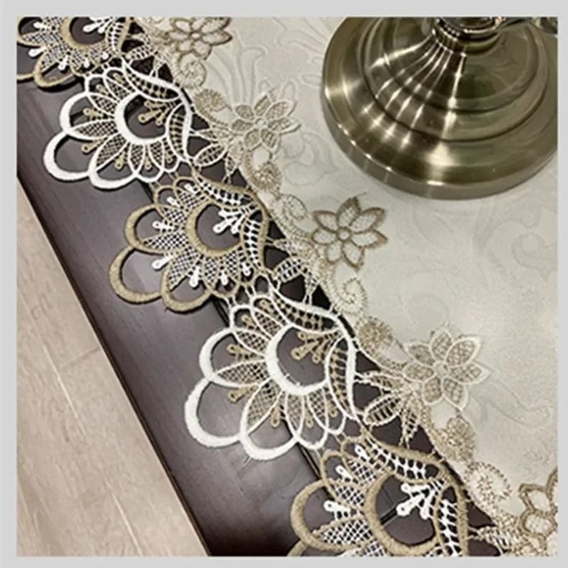 Elegant White Lace Embroidered Table Runner 4