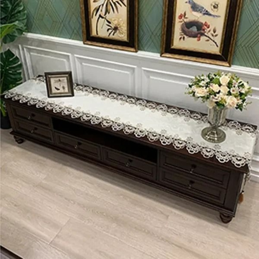 Elegant White Lace Embroidered Table Runner 5