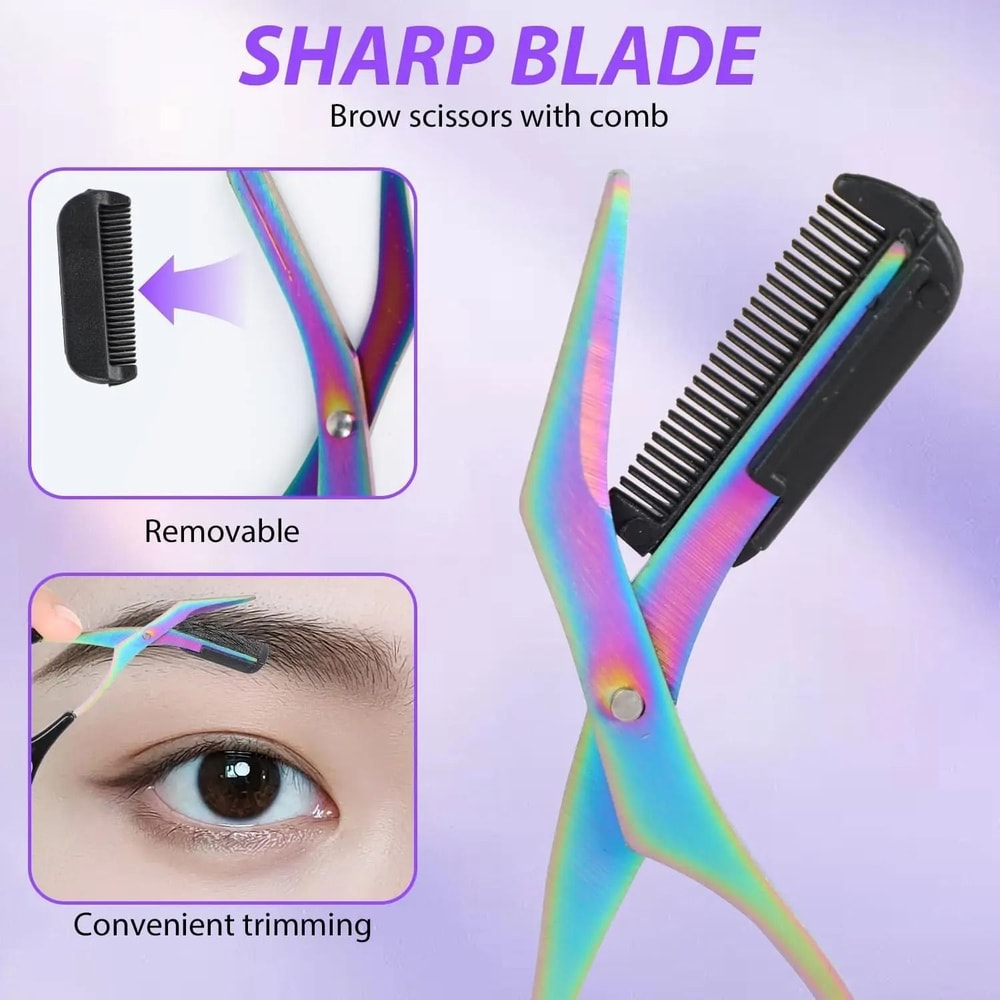 Professional Stainless Steel Eyebrow Trimmer Scissors With Precision Comb 2