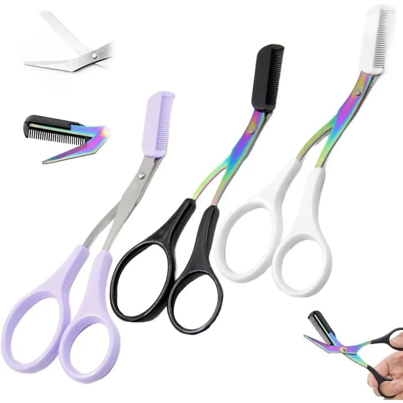Professional Stainless Steel Eyebrow Trimmer Scissors With Precision Comb 3