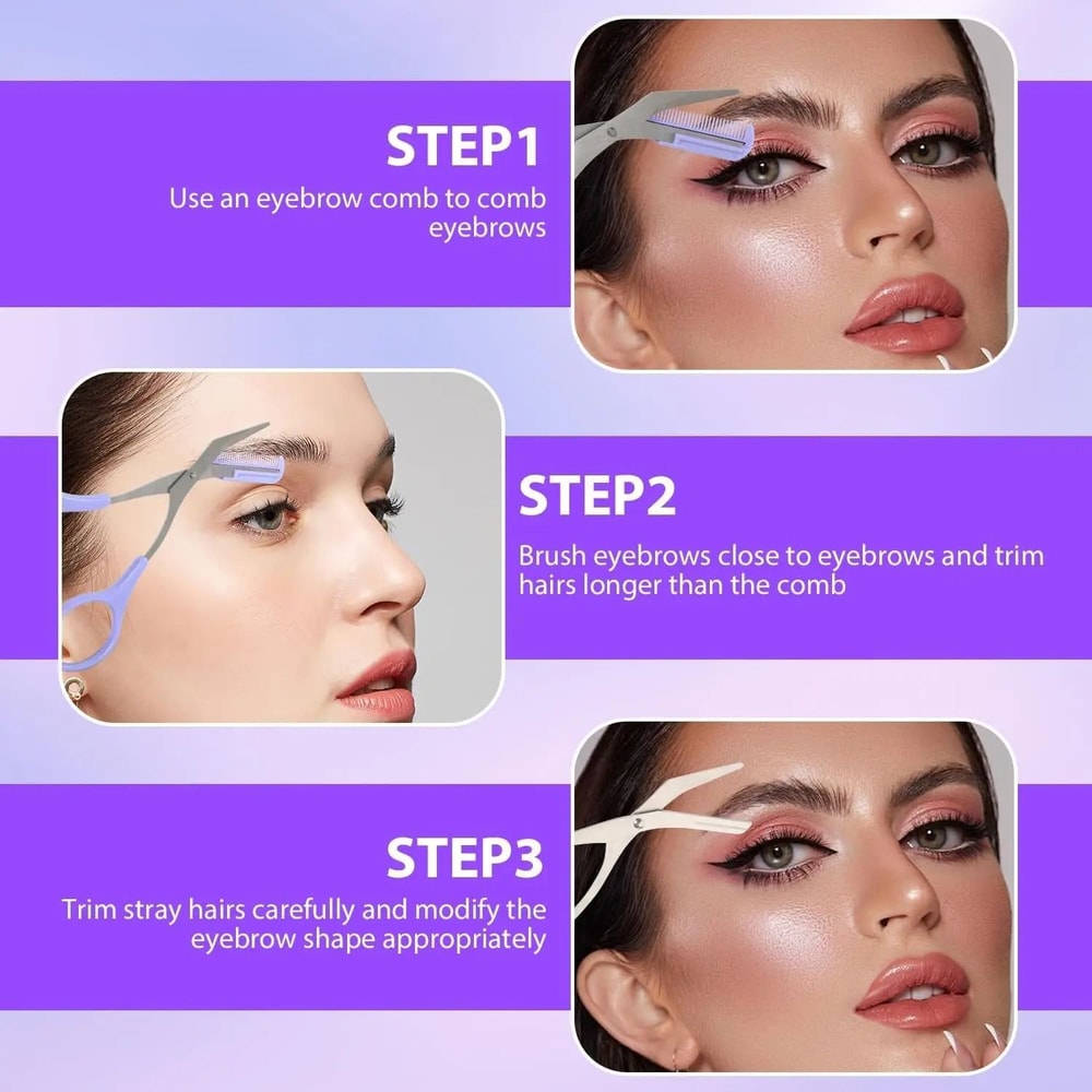 Professional Stainless Steel Eyebrow Trimmer Scissors With Precision Comb 4