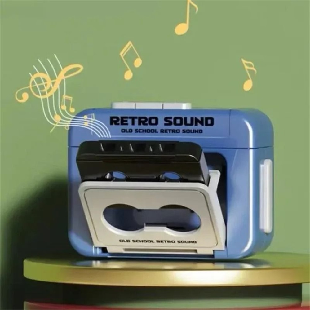 Retro Cassette Recorder Mini Music Box Keychain And Decompression Bag Pendant 5