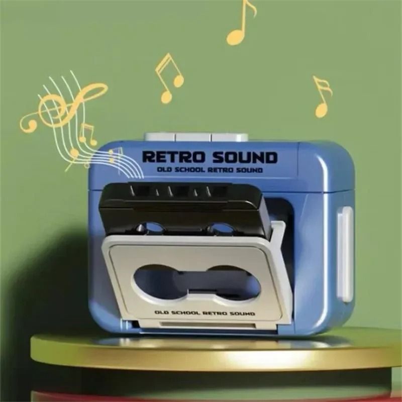 Retro Cassette Recorder Mini Music Box Keychain And Decompression Bag Pendant 5