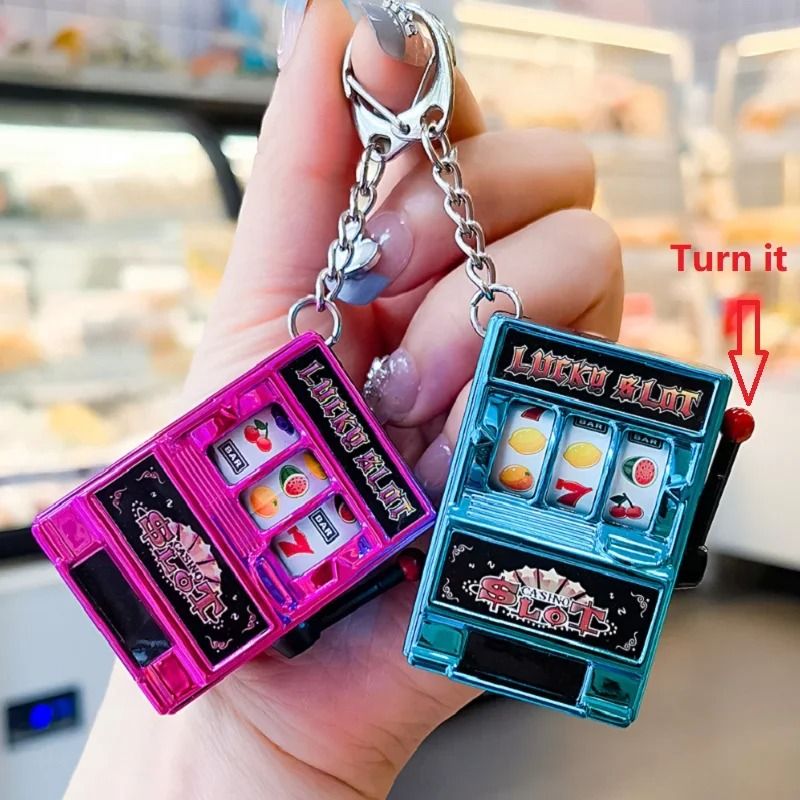 Funny Mini Slot Machine Toy Keychain Fruit Gaming Machine Bag Pendant Charm 0