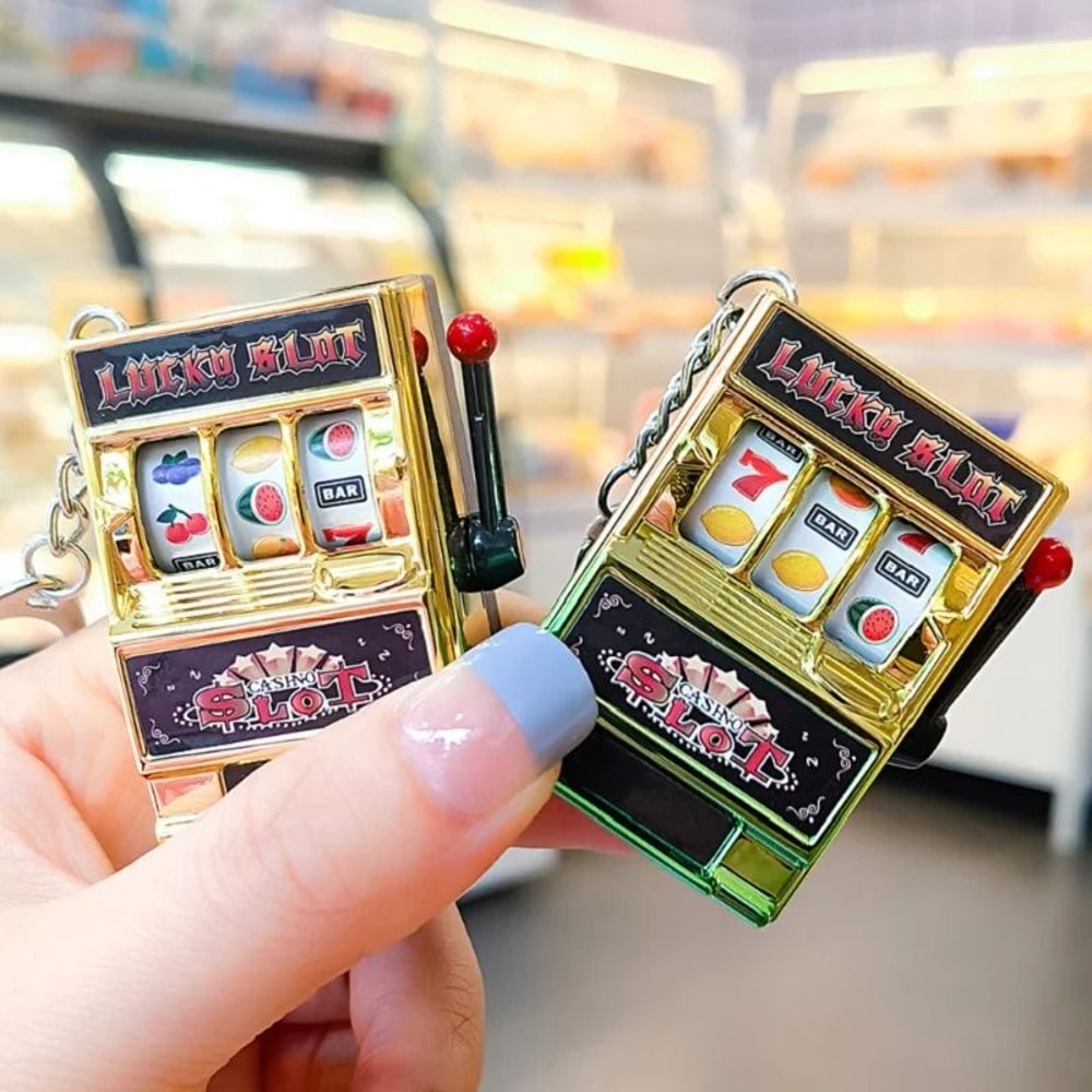 Funny Mini Slot Machine Toy Keychain Fruit Gaming Machine Bag Pendant Charm 2