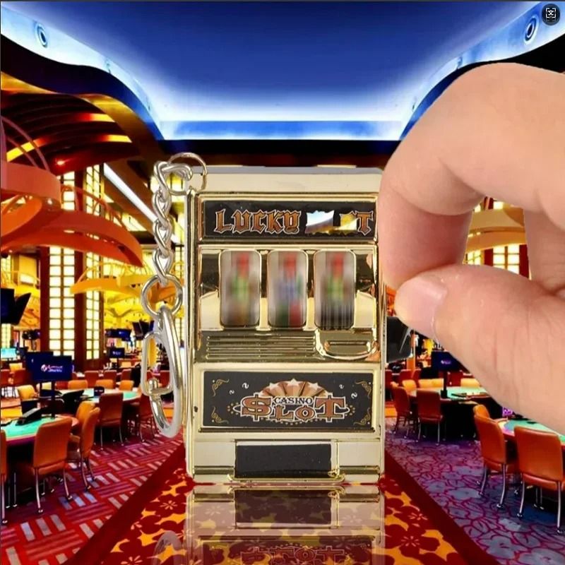 Funny Mini Slot Machine Toy Keychain Fruit Gaming Machine Bag Pendant Charm 4