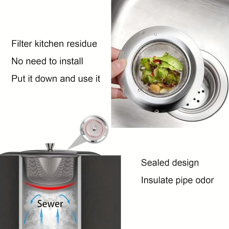 Efficient Stainless Steel Kitchen Sink Filter With Sealing Cover 2