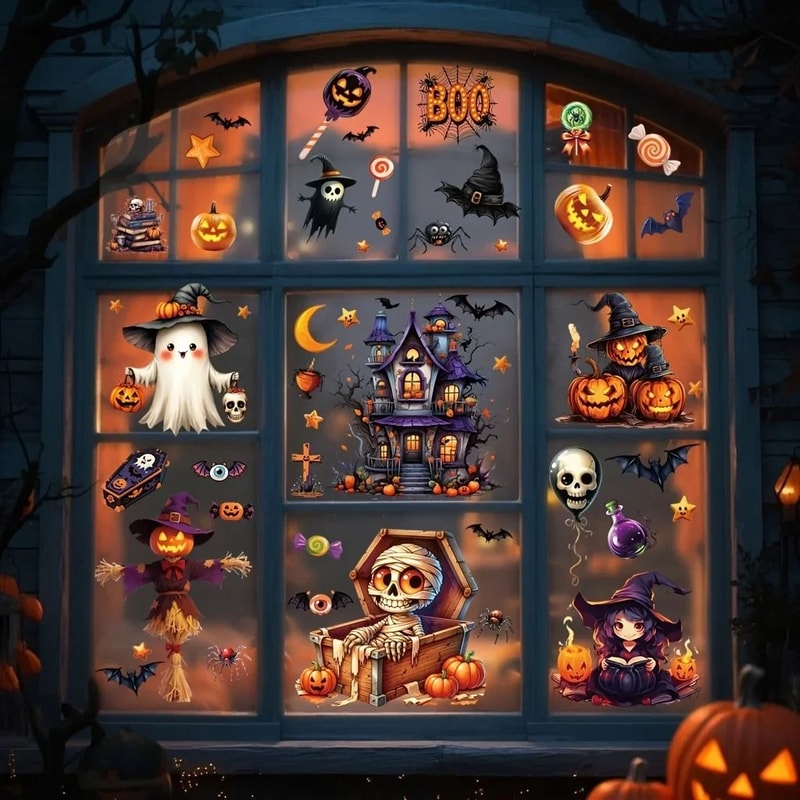 3D Halloween Window Sticker Set Reusable Double Sided Static Cling Glass Decals 1