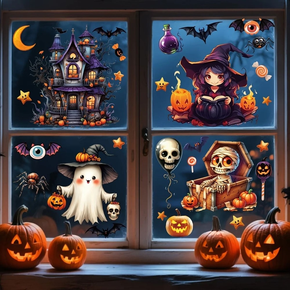 3D Halloween Window Sticker Set Reusable Double Sided Static Cling Glass Decals 2