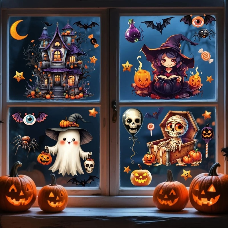 3D Halloween Window Sticker Set Reusable Double Sided Static Cling Glass Decals 2