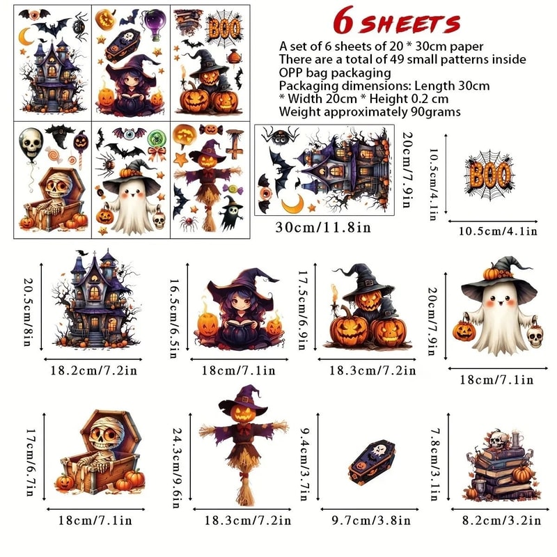 3D Halloween Window Sticker Set Reusable Double Sided Static Cling Glass Decals 4