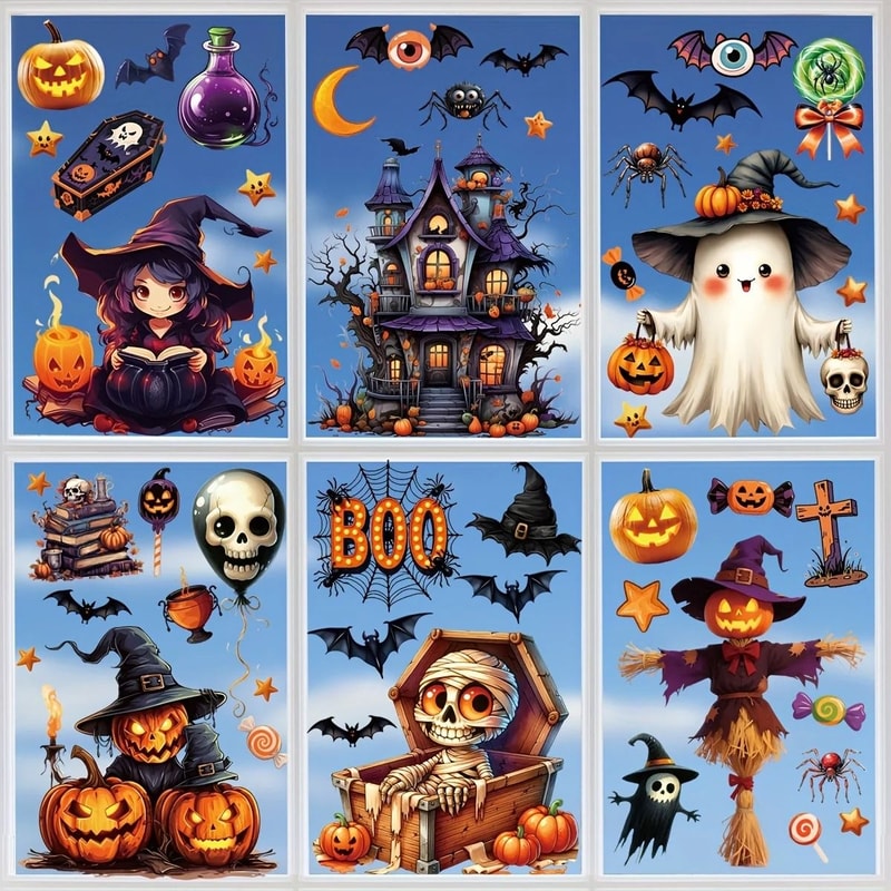 3D Halloween Window Sticker Set Reusable Double Sided Static Cling Glass Decals 5