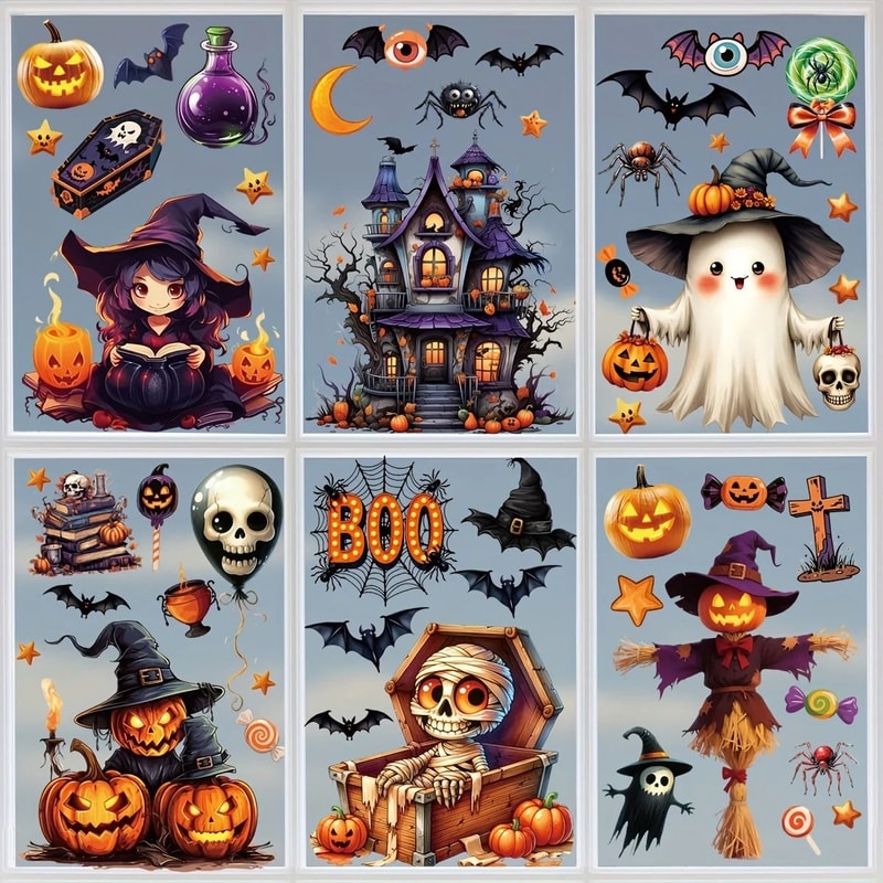 3D Halloween Window Sticker Set Reusable Double Sided Static Cling Glass Decals 6