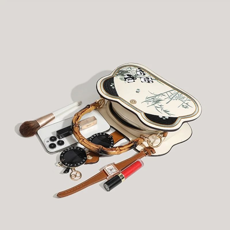 Chinese Style Panda Head Crossbody Bag With Bamboo Joint Handle 3