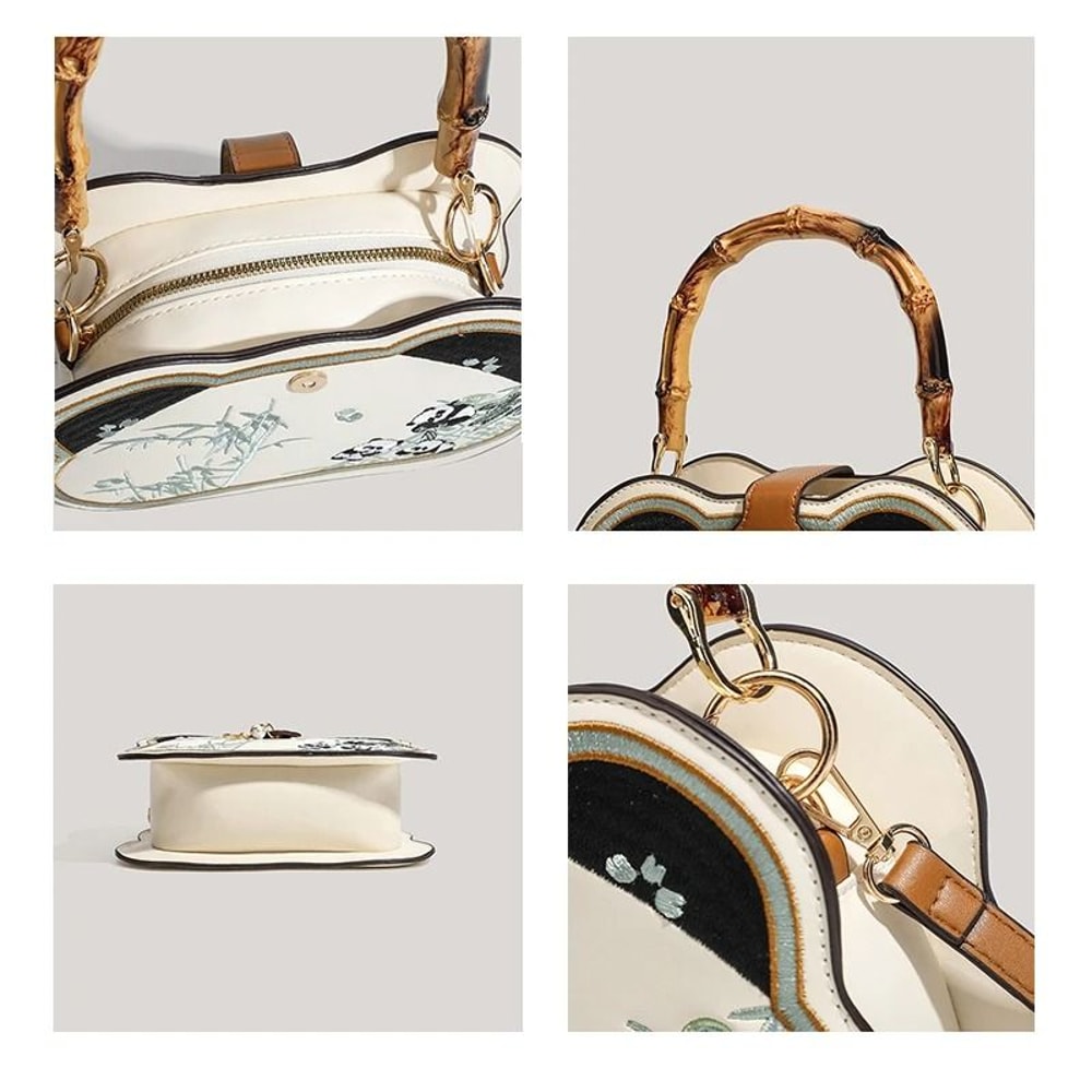 Chinese Style Panda Head Crossbody Bag With Bamboo Joint Handle 5