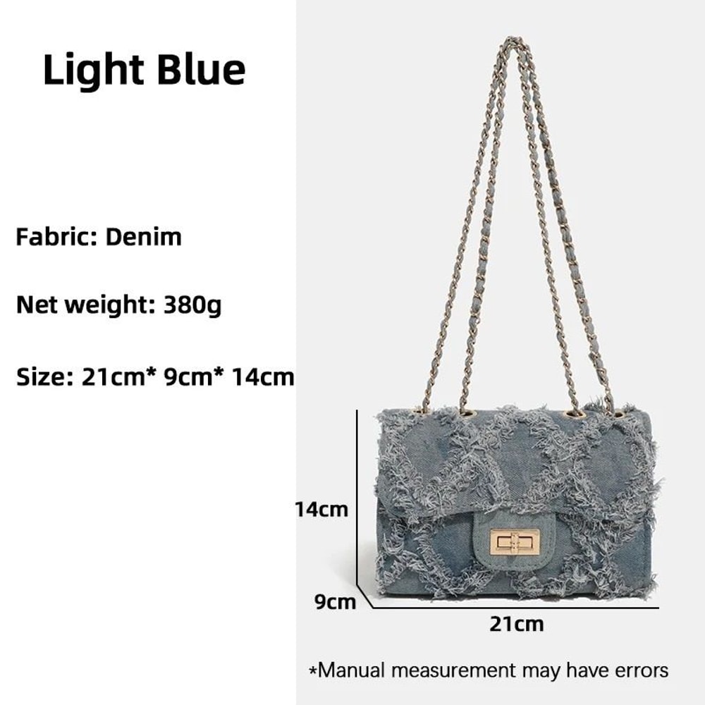 Trendy Shredded Denim Diamond Crossbody Chain Bag 6