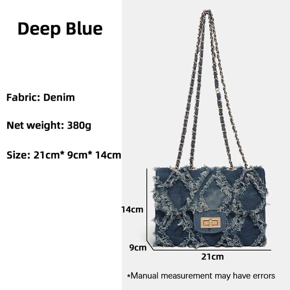Trendy Shredded Denim Diamond Crossbody Chain Bag 7