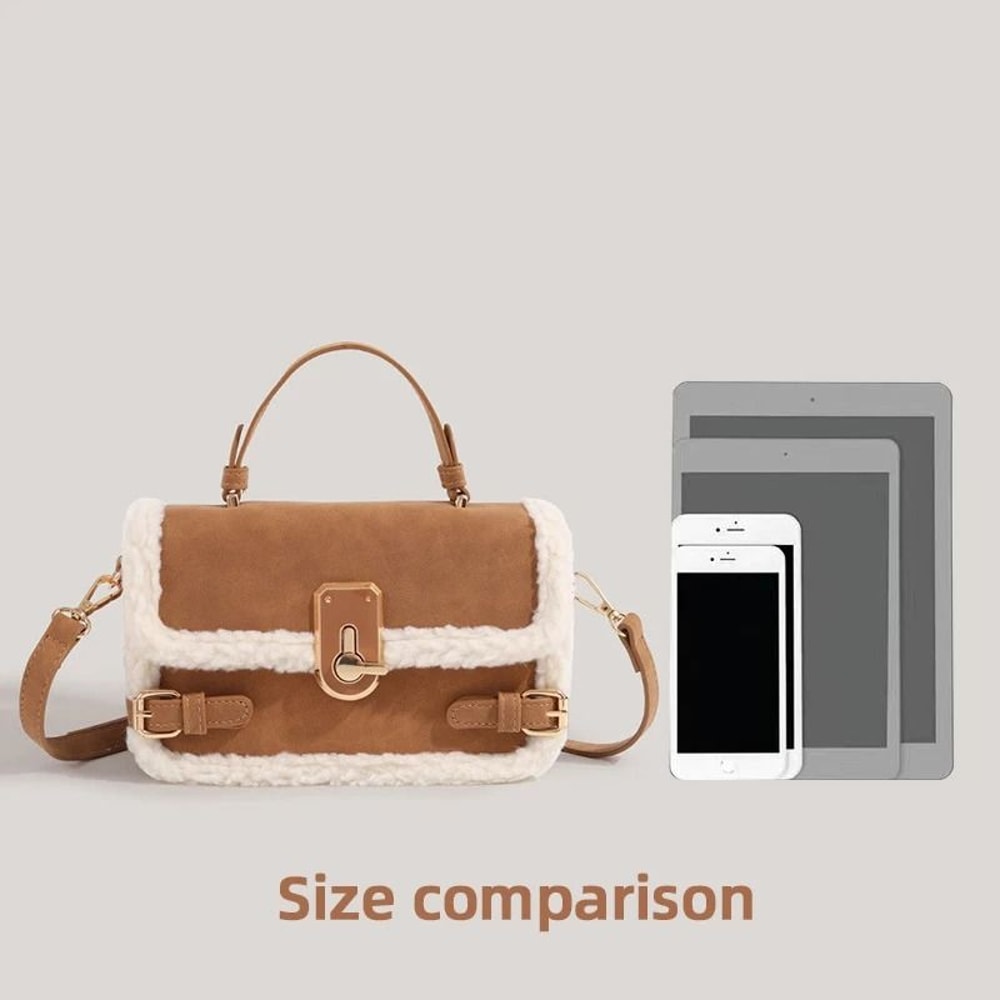 Autumn And Winter Plush Patchwork Commuter Bag 1