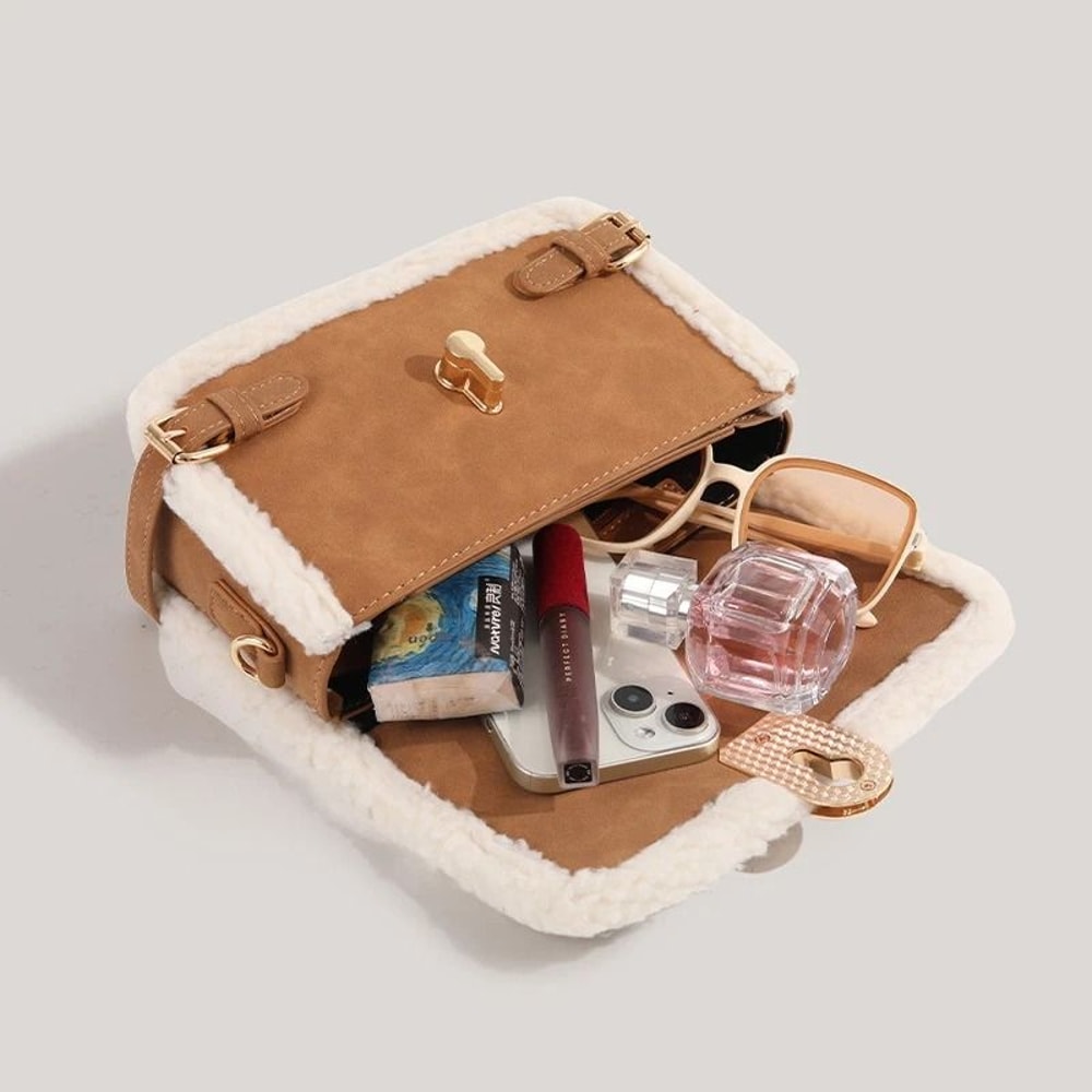 Autumn And Winter Plush Patchwork Commuter Bag 2