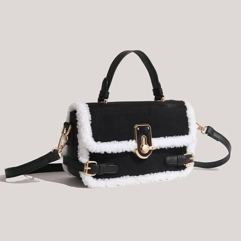 Autumn And Winter Plush Patchwork Commuter Bag 4