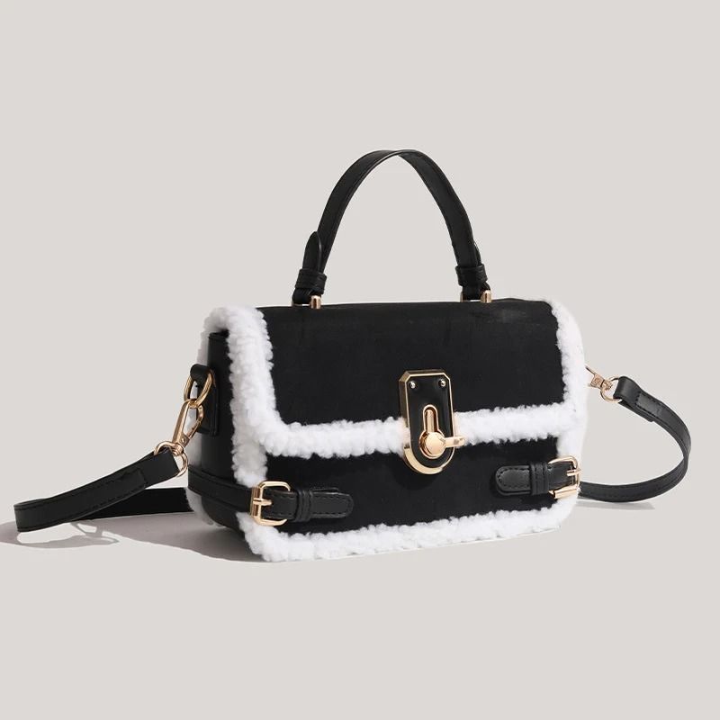 Autumn And Winter Plush Patchwork Commuter Bag 4