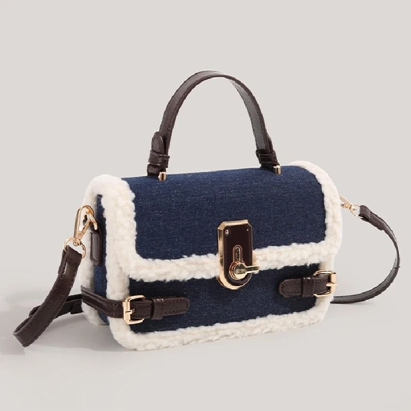 Autumn And Winter Plush Patchwork Commuter Bag 5