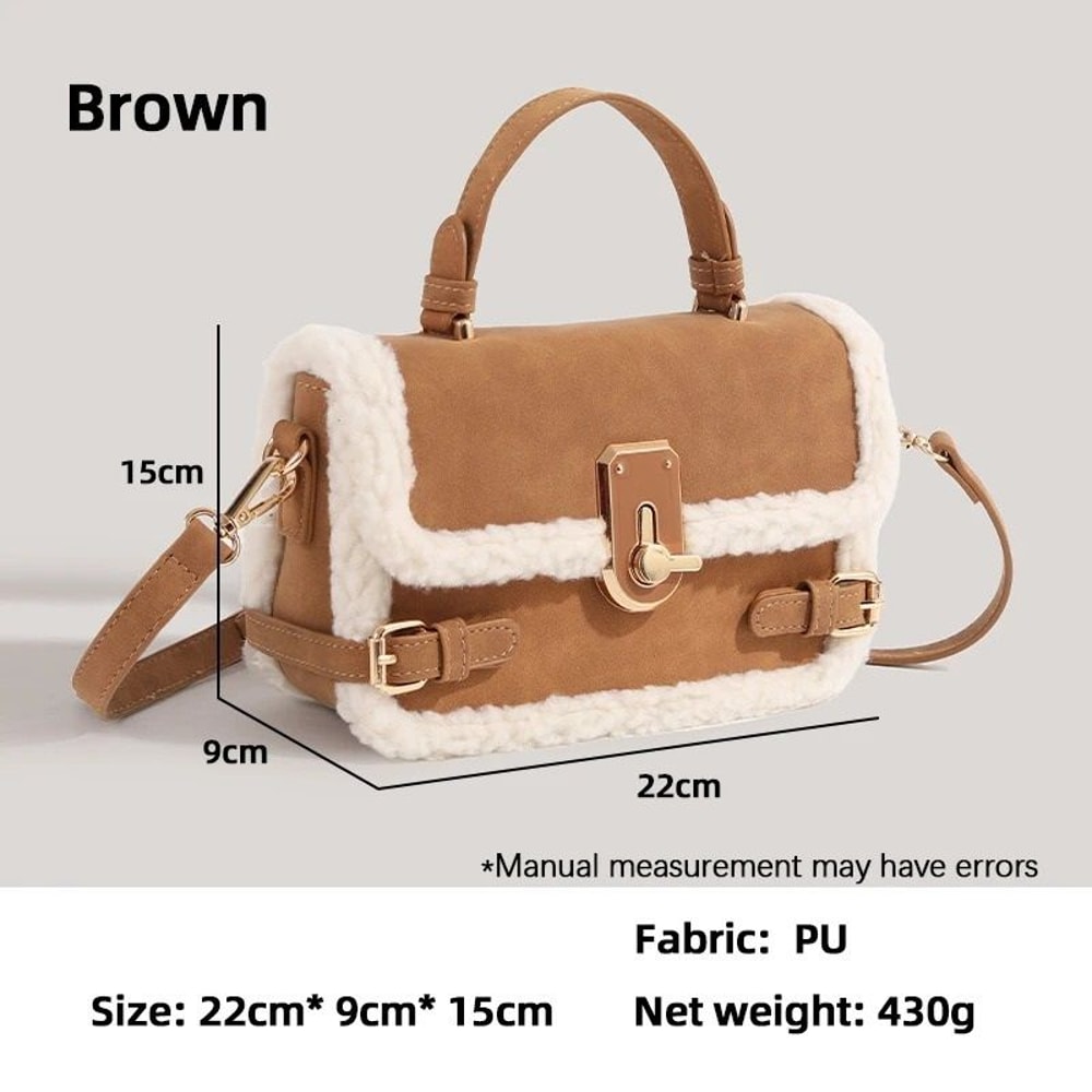 Autumn And Winter Plush Patchwork Commuter Bag 6