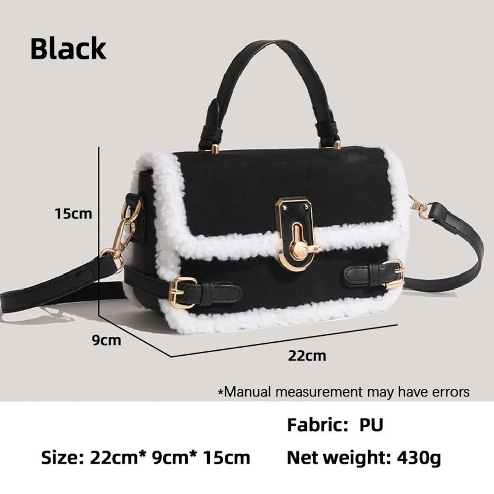 Autumn And Winter Plush Patchwork Commuter Bag 7