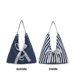 fashionable large-capacity striped canvas tote and commuter bag