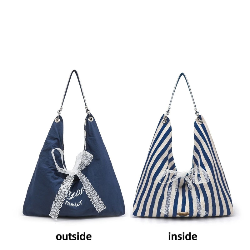 Fashionable LargeCapacity Striped Canvas Tote And Commuter Bag 0